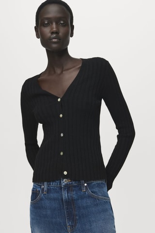 Cardigan maille fine côtelée - Noir