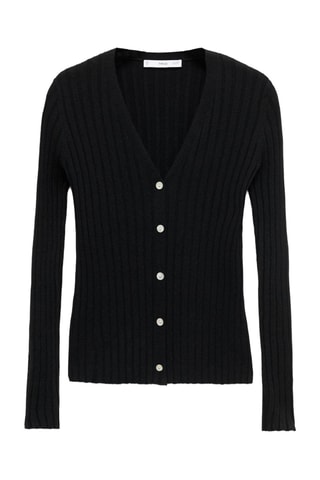Cardigan maille fine côtelée - Noir