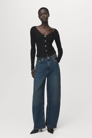 Cardigan côtelé avec boutons - Noir
