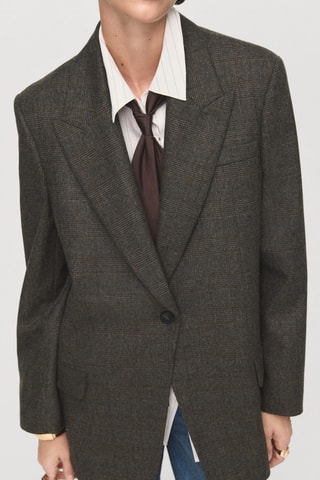 Blazer en laine micro pied-de-poule - Marron