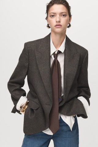 Blazer en laine micro pied-de-poule - Marron