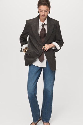 Blazer en laine micro pied-de-poule - Marron