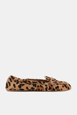 Mocassins cuir fausse fourrure léopard - Marron
