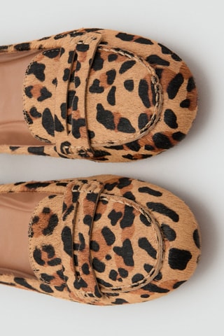 Mocassins cuir fausse fourrure léopard - Marron