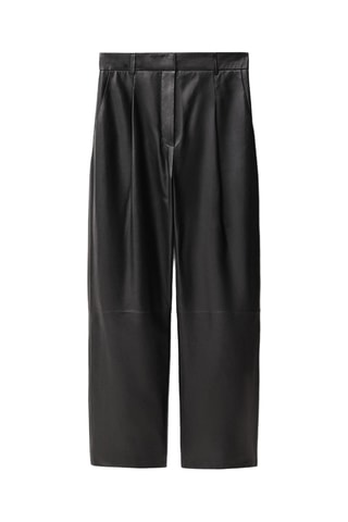 Pantalon droit en cuir à pinces - Noir
