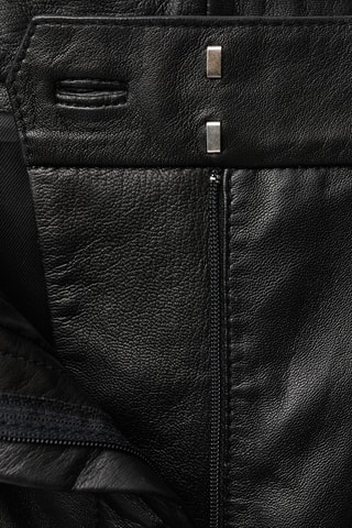 Pantalon droit en cuir à pinces - Noir
