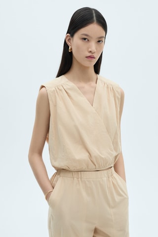 Blouse coton détails froncés - Beige