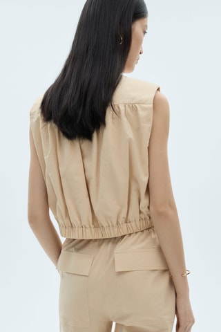Blouse coton détails froncés - Beige