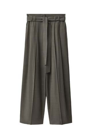 Pantalón traje pinzas cinturón - Caqui