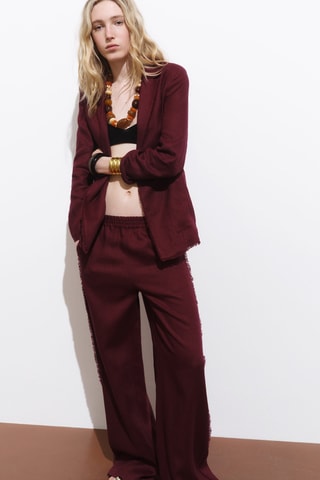 Pantalon de costume en lin finis effilochés - Bordeaux