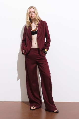 Pantalon de costume en lin finis effilochés - Bordeaux