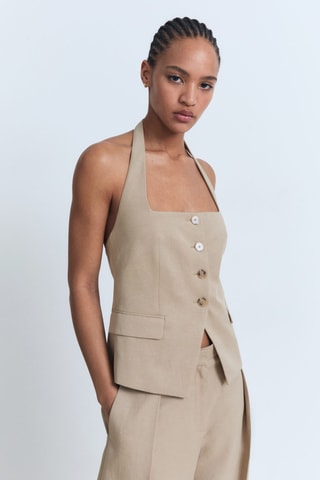 Gilet de costume lin mélangé - Marron