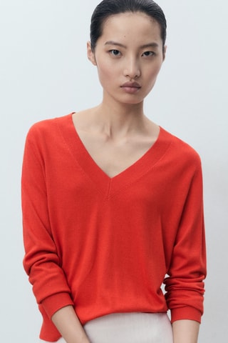 Pull-over maille fine col V - Bordeaux