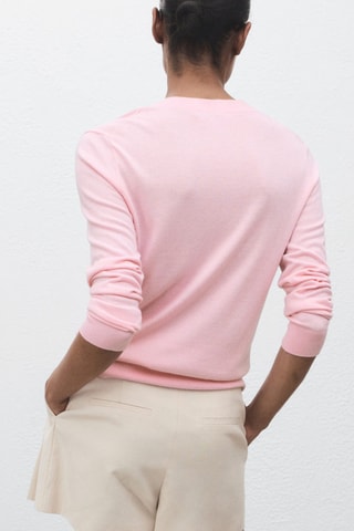 Pull-over maille fine col V - Rose