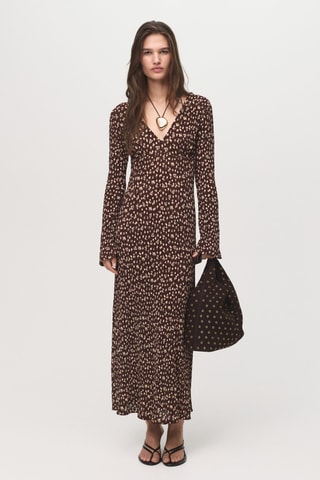 Robe imprimée col en V - Marron