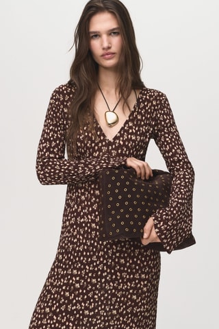 Robe imprimée col en V - Marron