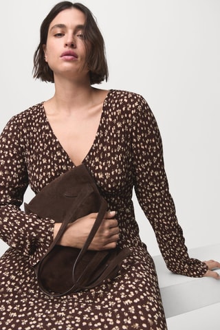 Robe imprimée col en V - Marron