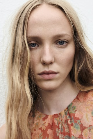 Blouse plissée à fleurs - Rouge