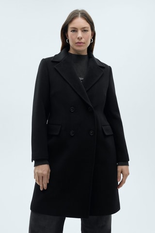 Manteau midi en laine double boutonnage - Noir