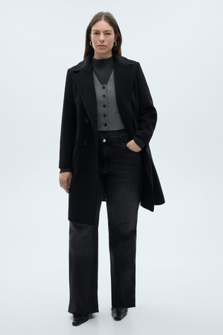 Manteau midi en laine double boutonnage - Noir
