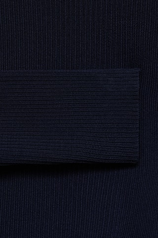 Pull-over côtelé col en V - Bleu marine