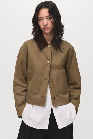 Parka en jean avec col en velours côtelé - Beige