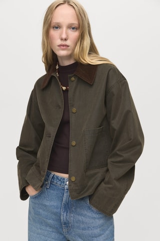 Parka en jean avec col en velours côtelé - Kaki