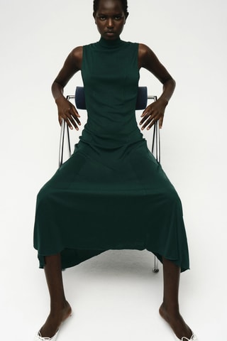 Robe à godets et col cheminée - Vert foncé