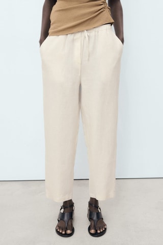 Pantalon lin cordon - Gris clair