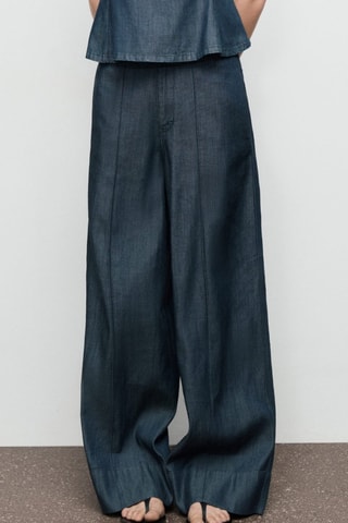 Pantalón denim ancho costuras - Azul