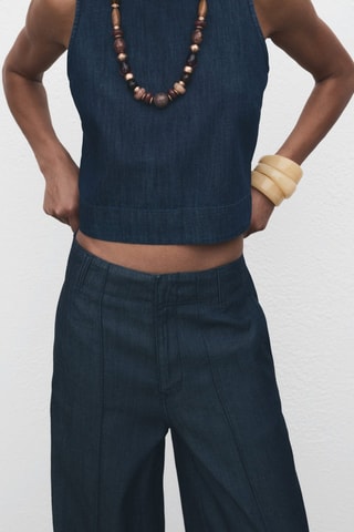 Pantalón denim ancho costuras - Azul
