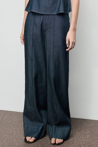 Pantalón denim ancho costuras - Azul