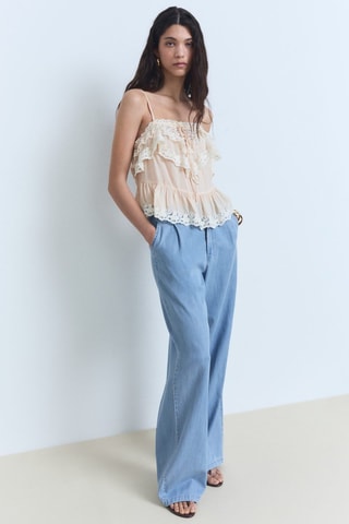 Pantalón wideleg Lyocell pinzas - Azul claro