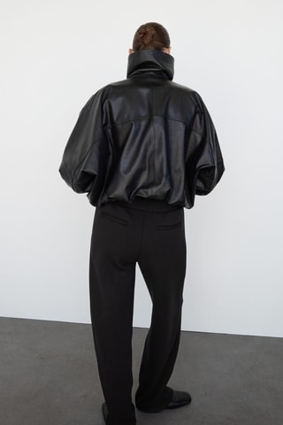 Veste 100 % cuir avec col revers - Noir