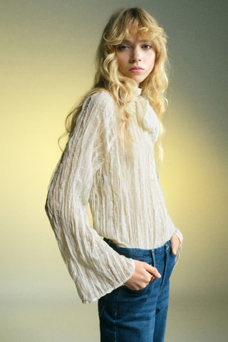 Blouse texturée nœud - Écru