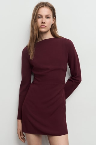 Robe col bateau froncée - Rouge