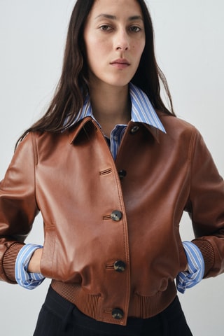 Veste bomber 100 % cuir - Marron