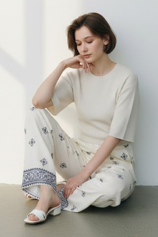 Pantalón ancho de lino - Blanco