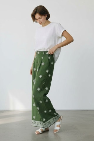 Pantalón ancho de lino - Caqui