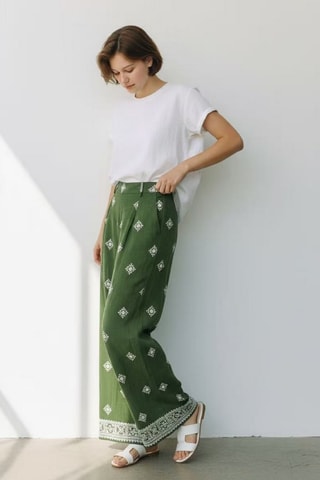 Pantalón ancho de lino - Caqui