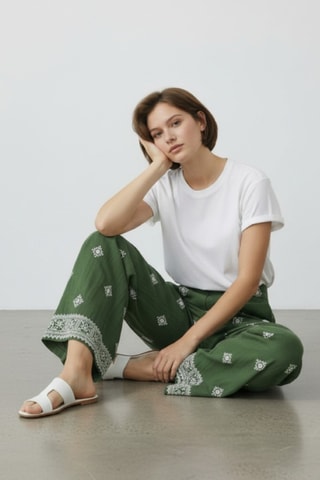 Pantalón ancho de lino - Caqui
