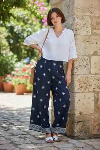 Pantalón ancho de lino - Azul marino