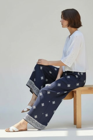 Pantalón ancho de lino - Azul marino