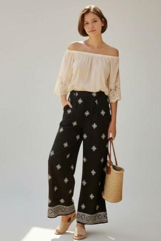Pantalón ancho de lino - Negro