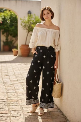 Pantalón ancho de lino - Negro