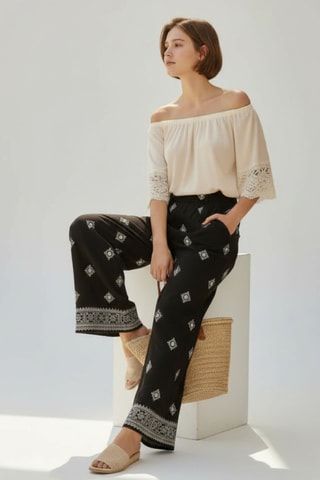 Pantalón ancho de lino - Negro