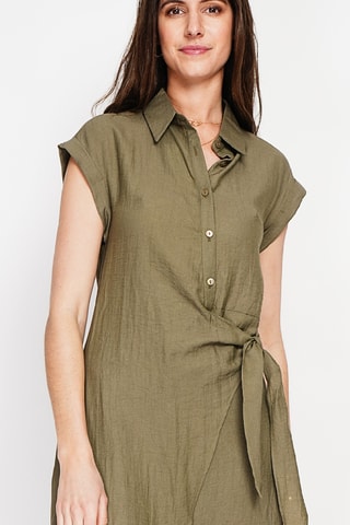 Vestido cruzado de lino - Caqui