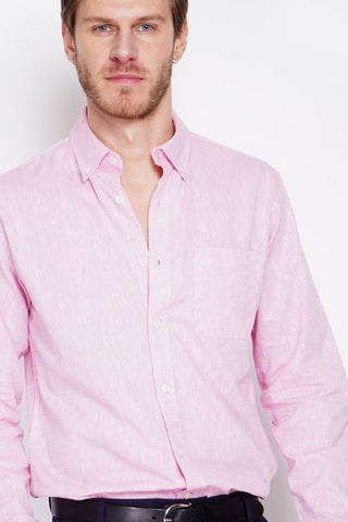 Camisa regular fit de lino - Rosa