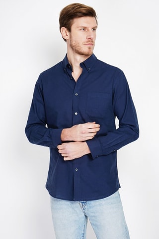 Camisa regular fit de lino - Azul marino