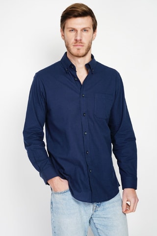 Camisa regular fit de lino - Azul marino